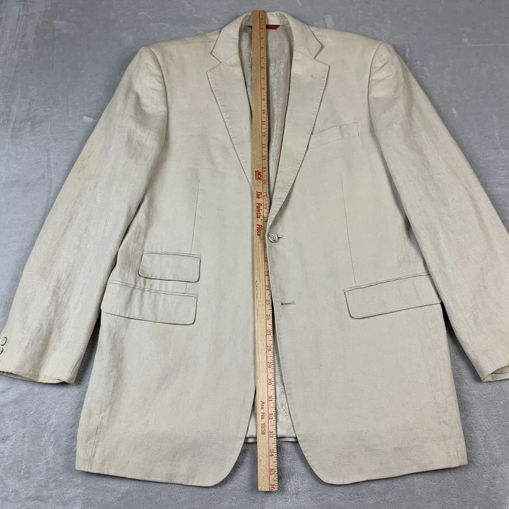 bianco Brioni Blazer 42L Beige Loro Piana 100% Linen Lined Spots* Missing Button